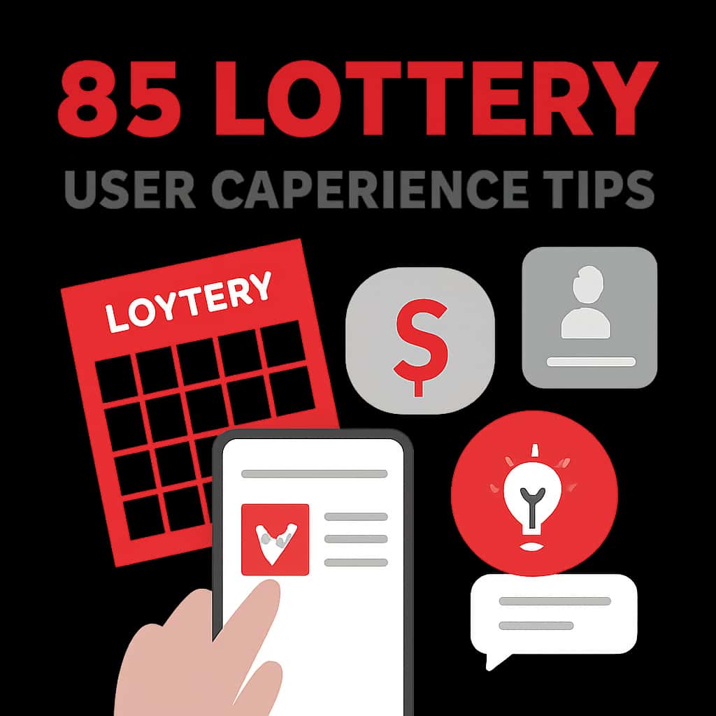 An illustration outlining key user experience aspects for 85 Lottery.