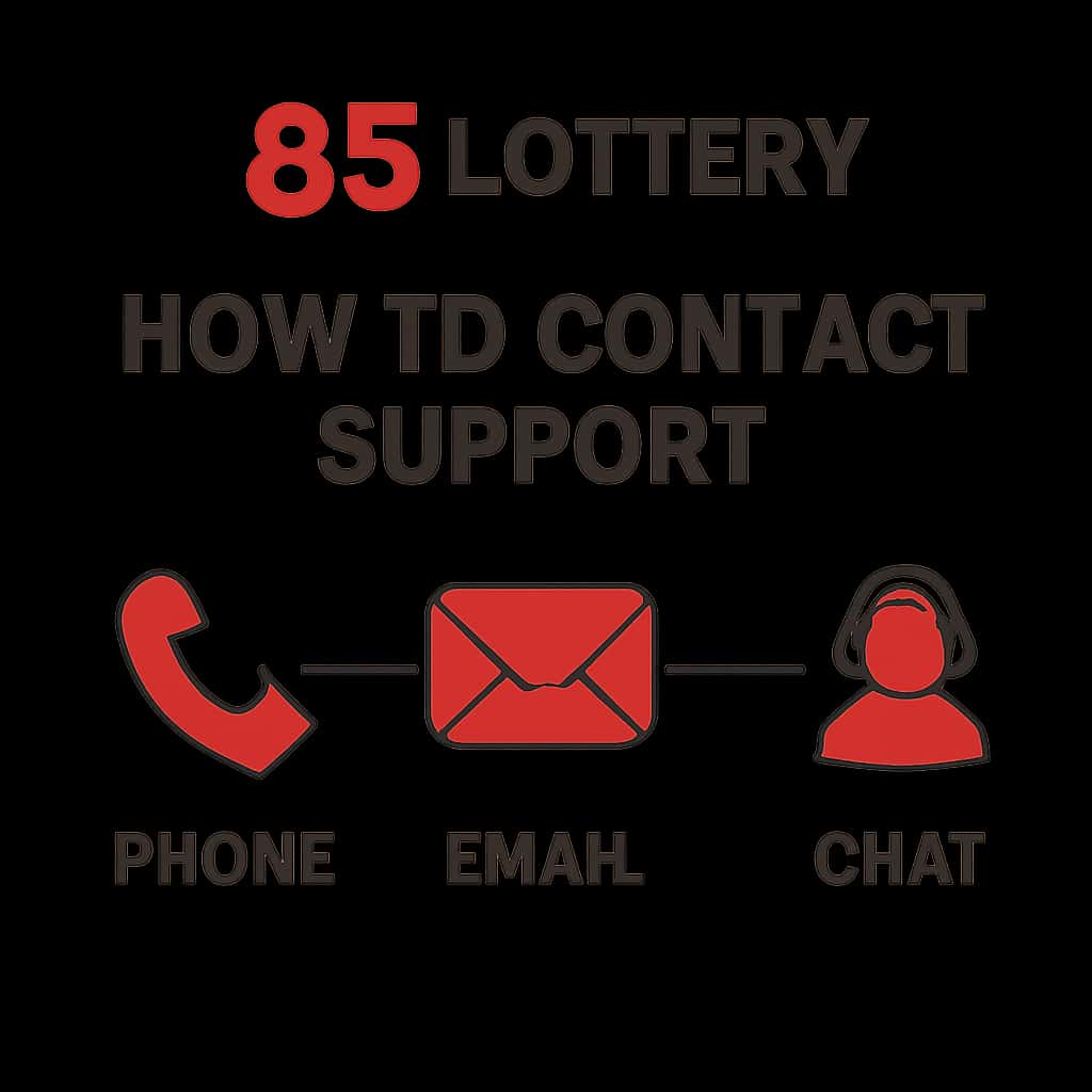 Diagram detailing steps to contact 85 Lottery Support.