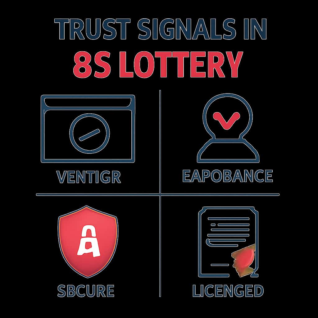 An educational diagram outlining key trust signals in the 85 Lottery platform.