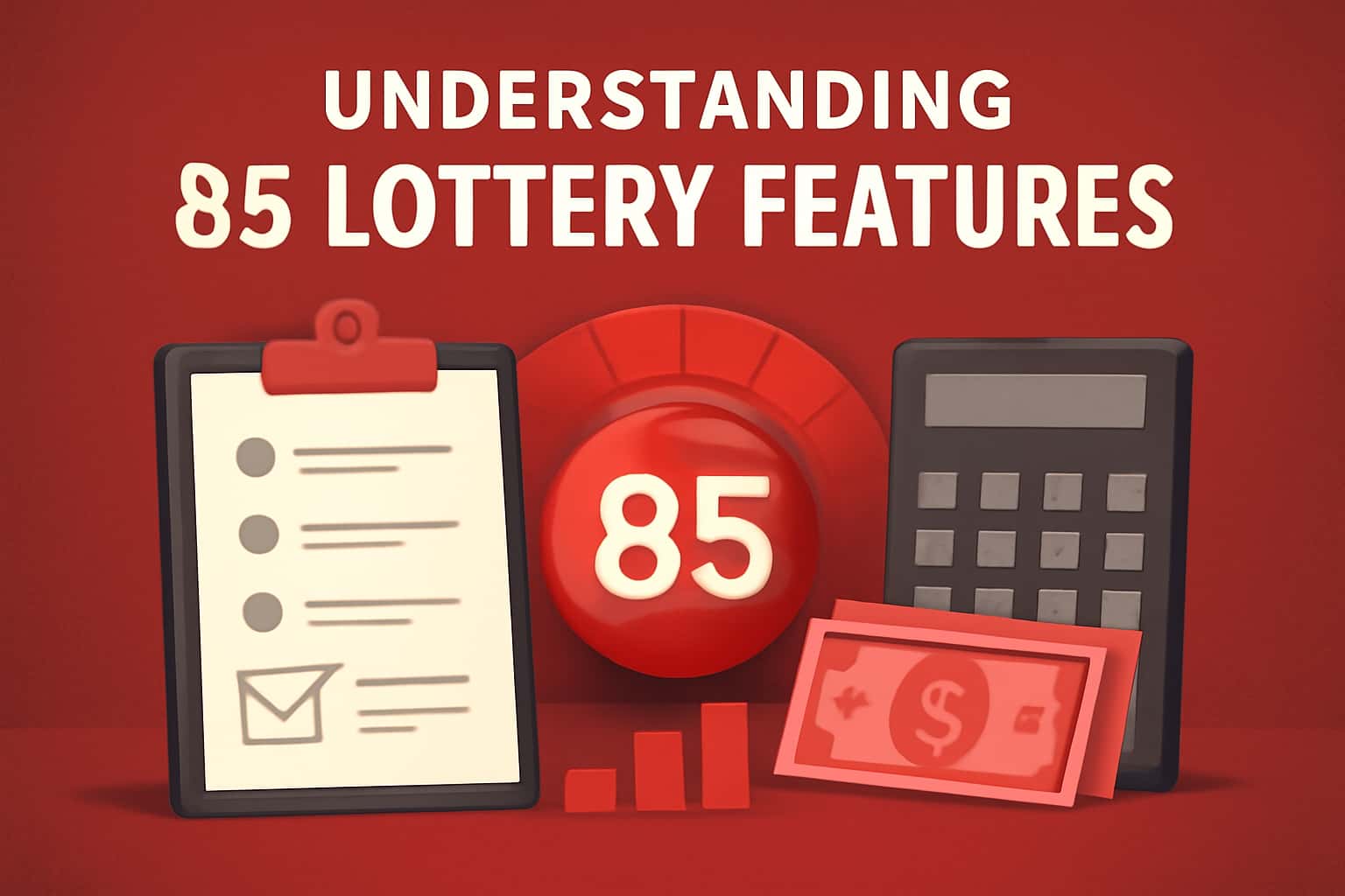 An informative scene illustrating the key features of the 85 Lottery platform.